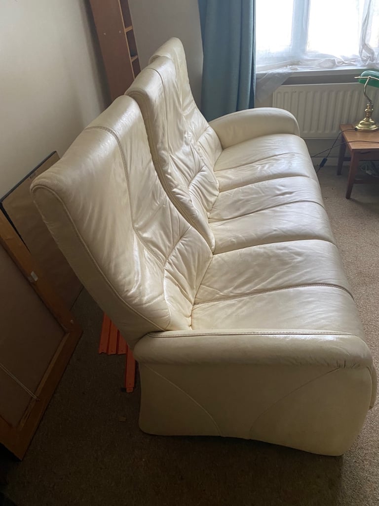 image for Three-seater leather recliner sofa