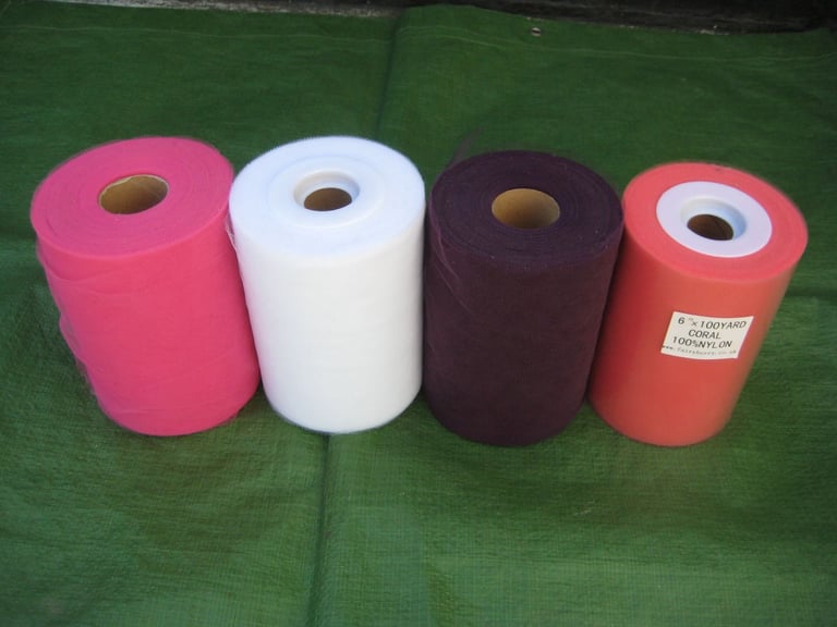 image for Four 100 Yard/91 Metre Rolls of 6 Inch/15 cm Wide Synthetic Organza Ribbon: £8 Each OR 4 for £30.00