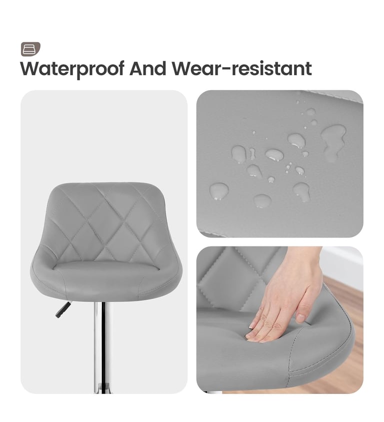 Bar Stools Set of 2, PU Leather Breakfast Kitchen Stool with Adjustable Swivel
