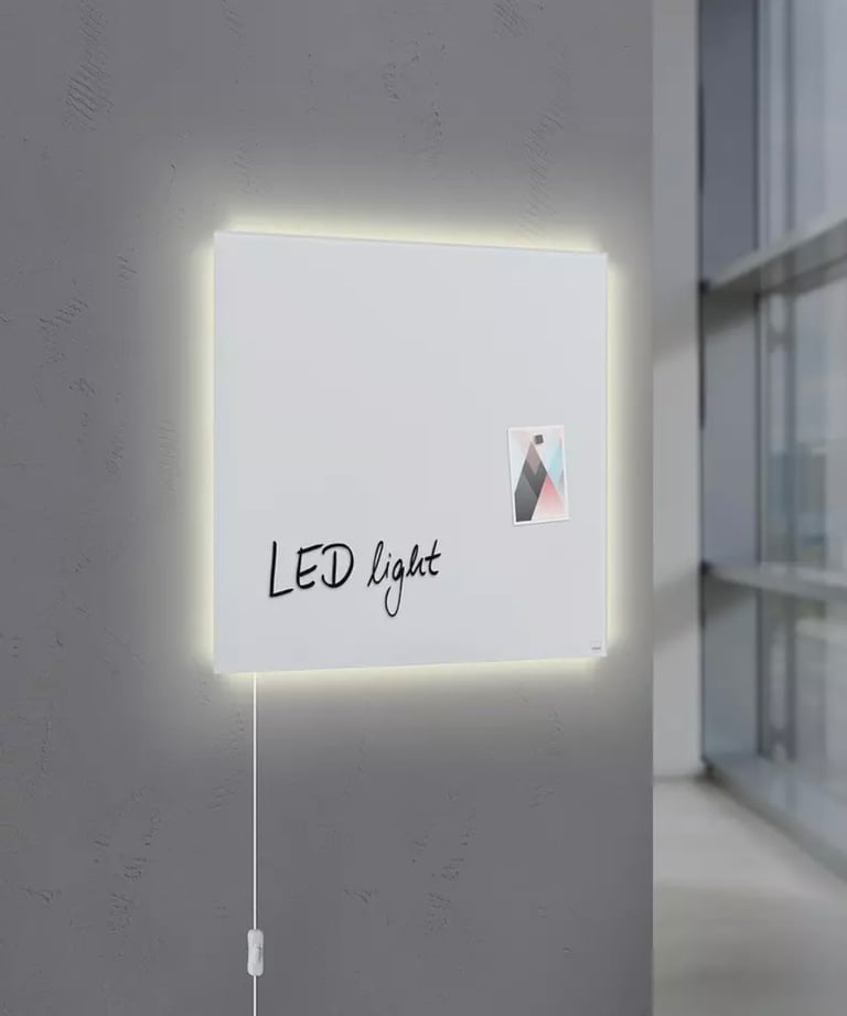 image for SIGEL GL451 Premium Glass Magnetic Board, Glossy Surface, 48 X 48 Cm, With Led Lighting