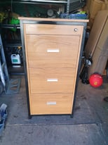 Wooden filing cabinet with key