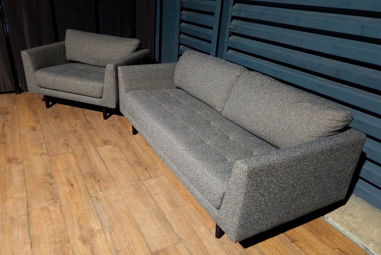 Fabric 3 Seater Sofa & Cuddle Chair - Charcoal.