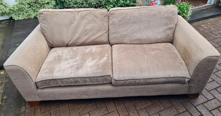DELIVERY INCLUDED VGC MARKS AND SPENCER large 2 to 3 seater beige ribbed cotton fabric sofa 