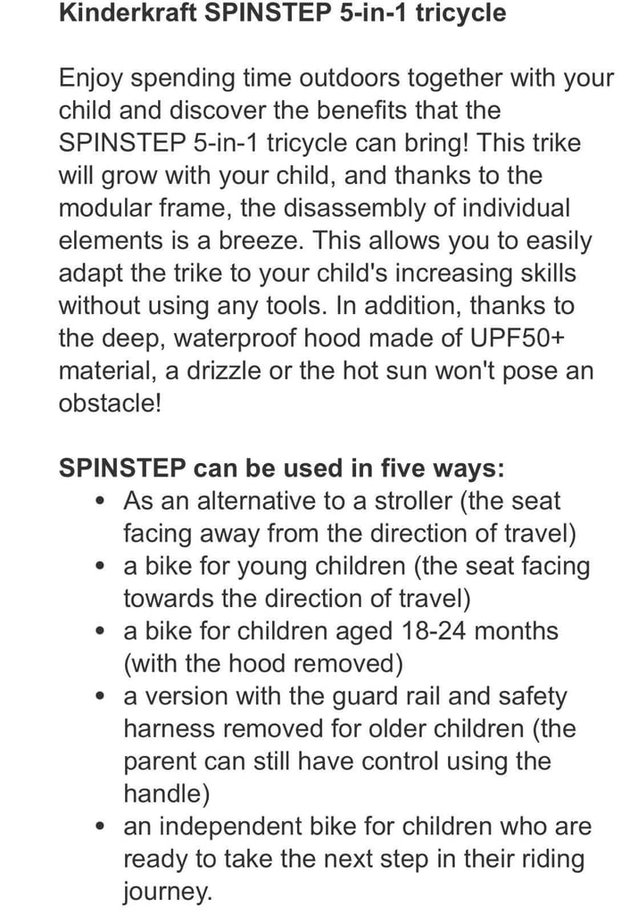 Kinderkraft SPINSTEP Tricycle 5 in 1 