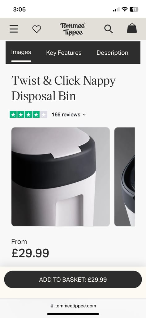 image for Twist & Click Nappy Disposal Bin from Tommee Tippee