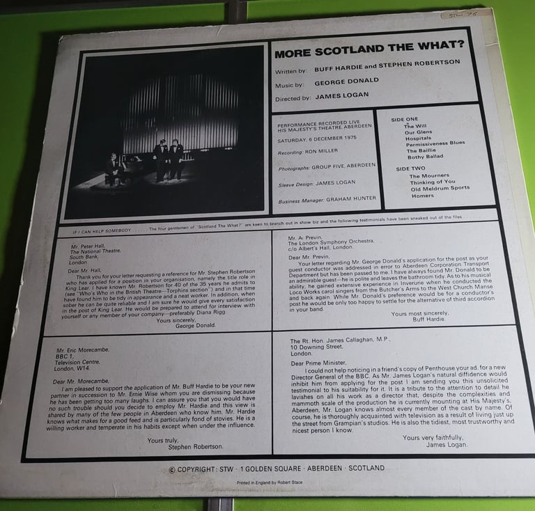 More Scotland The What? Live His Majesty's Aberdeen 1975 STW 75 Vinyl LP  NR MINT (9)