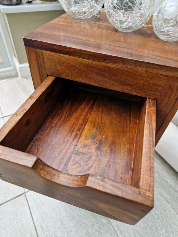 Solid wood side table with drawer. 12 inch sqr 29.5inch tall