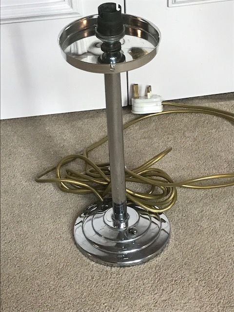 Genuine Art Deco Lamp circa mid to late 1930 with elegant straight stem and heavy chrome base