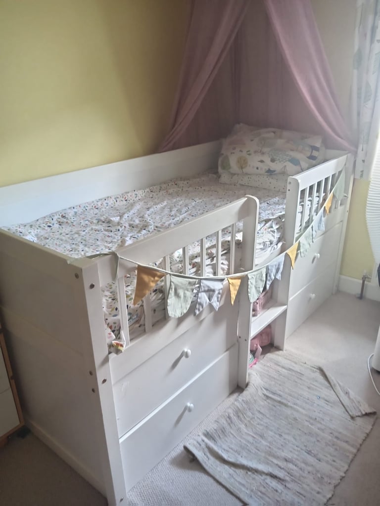 image for Kids single mid rise bed with drawers and underneath storage