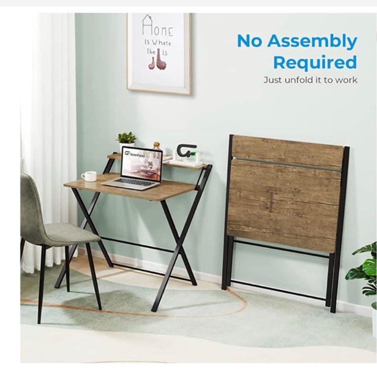 Brown folding desk with monitor shelf