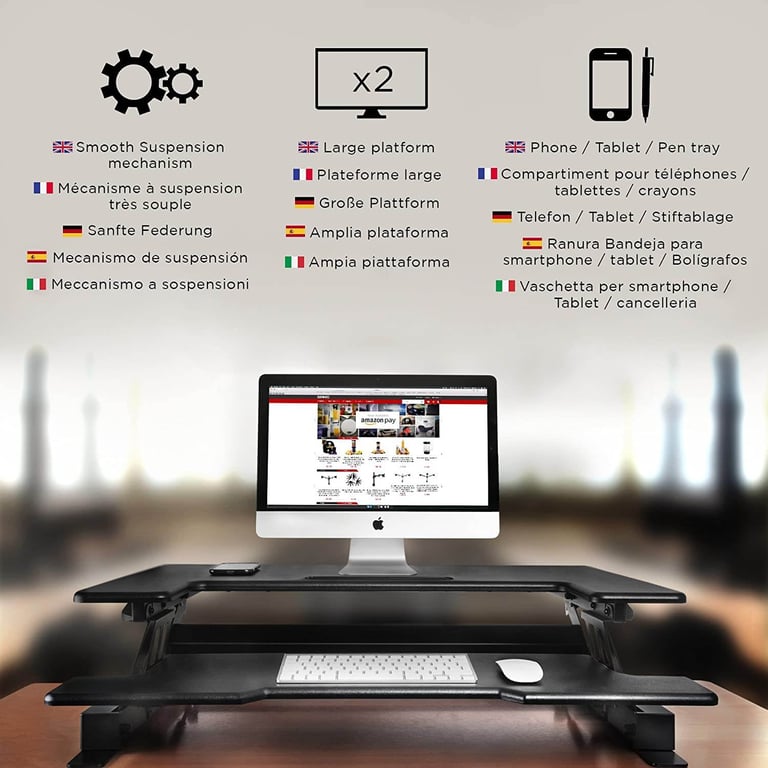 Duronic Sit Stand Desk Table DM05D1 Office Workstation PC Computer Screen Keyboard Laptop Riser