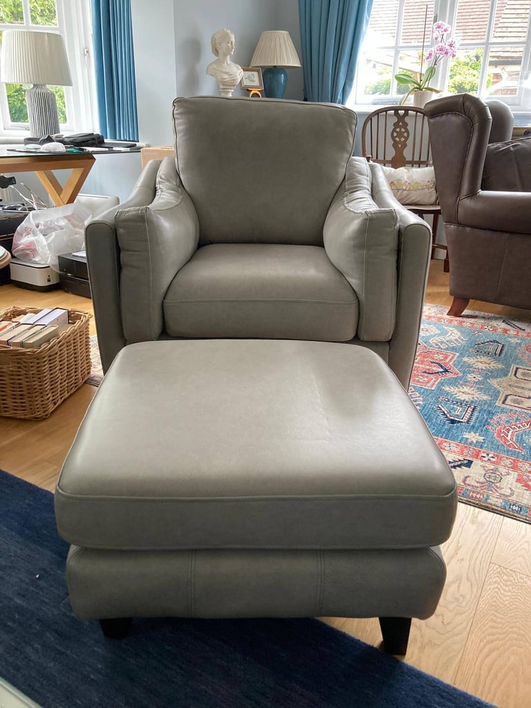 image for Grey Thomas Lloyd Hudson Leather Chair with Footstool