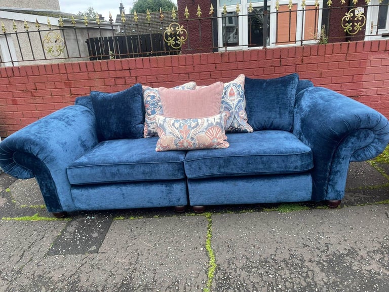Big 2 seater and chairs and a half in a velvet fabric new condition £599
