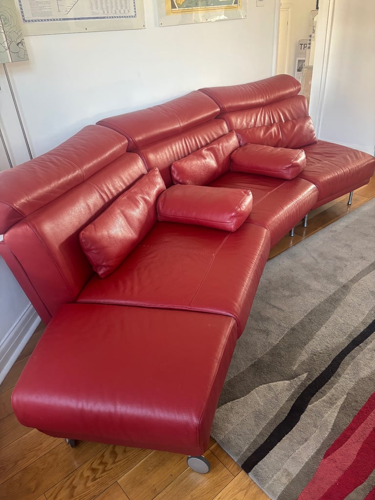 image for Natuzzi Red Sectional Leather Sofa