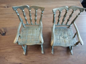 Pair of xintage solid brass rocking chairs suit teddy bear or doll