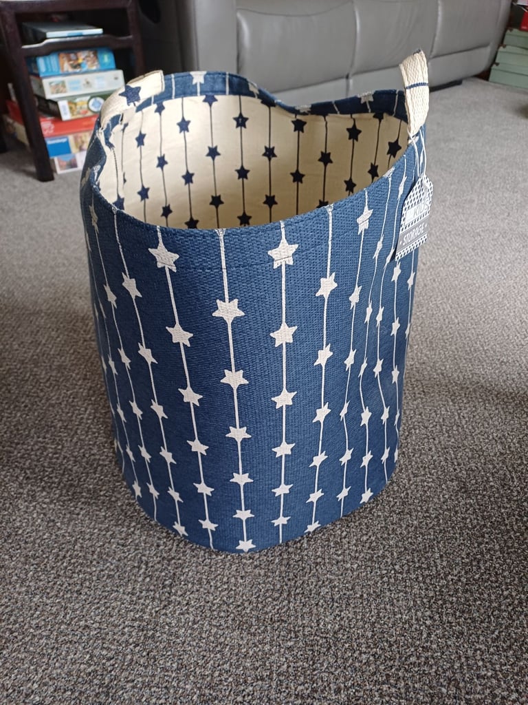 Blue and cream star canvas storage basket
