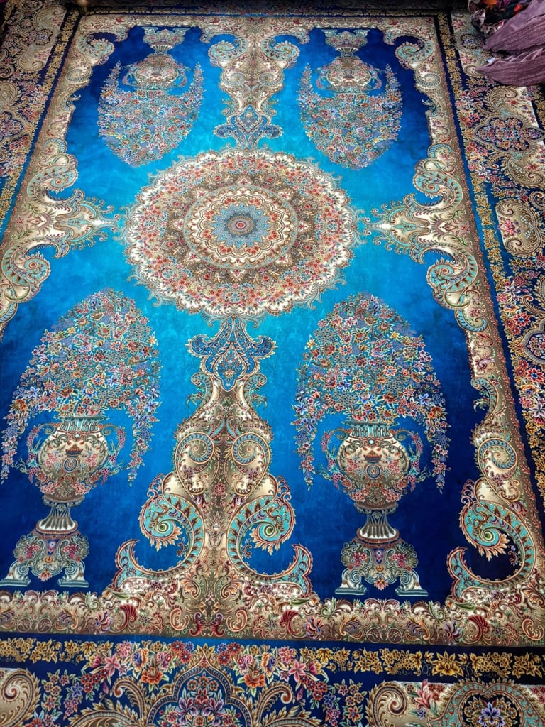 Two Persian carpets with silk material 