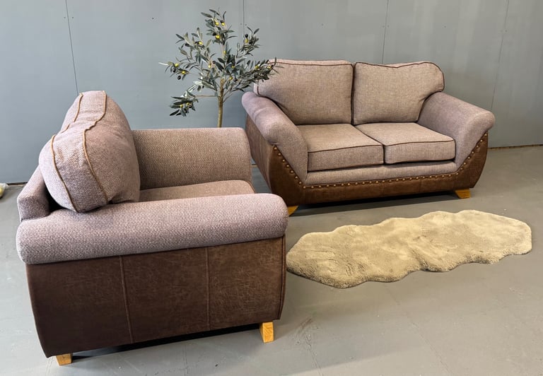 SCS Grey & Tan 2 Seater Sofa & Chair  £295 Free Local Delivery