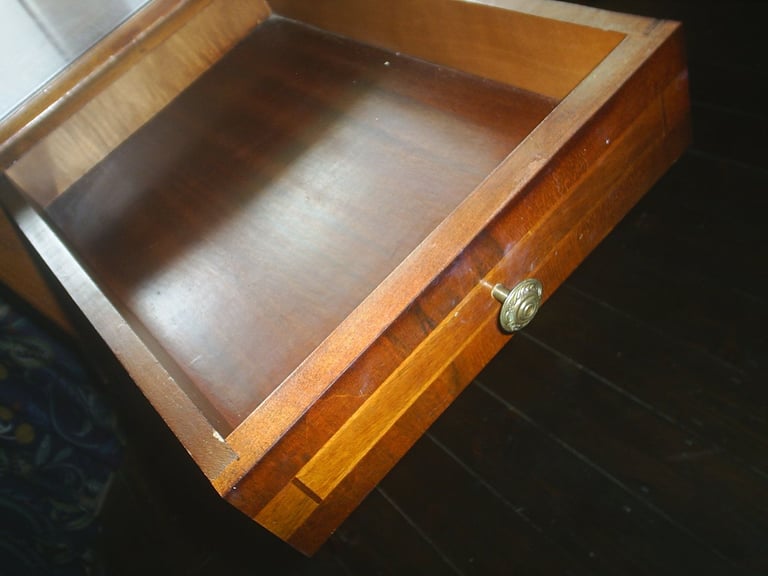 Writing Desk & Chair. Queen Ann Style 5 Drawer Walnut Desk & High Back Padded Chair 