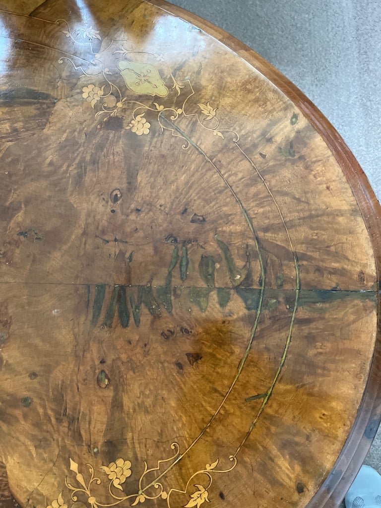 Antique Inlaid Burr Walnut coffee table with removable glass cover