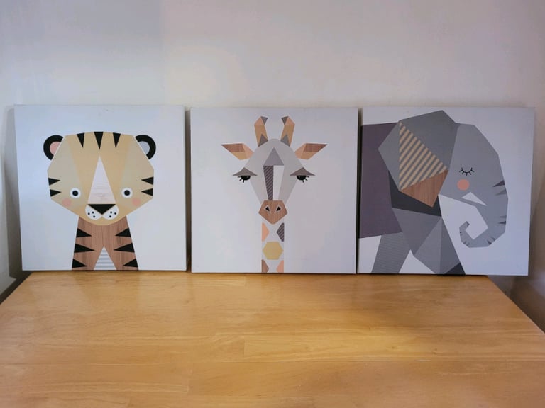 image for FREE The Art Group 3 x geometric animal canvas. Nursery. Good condition.