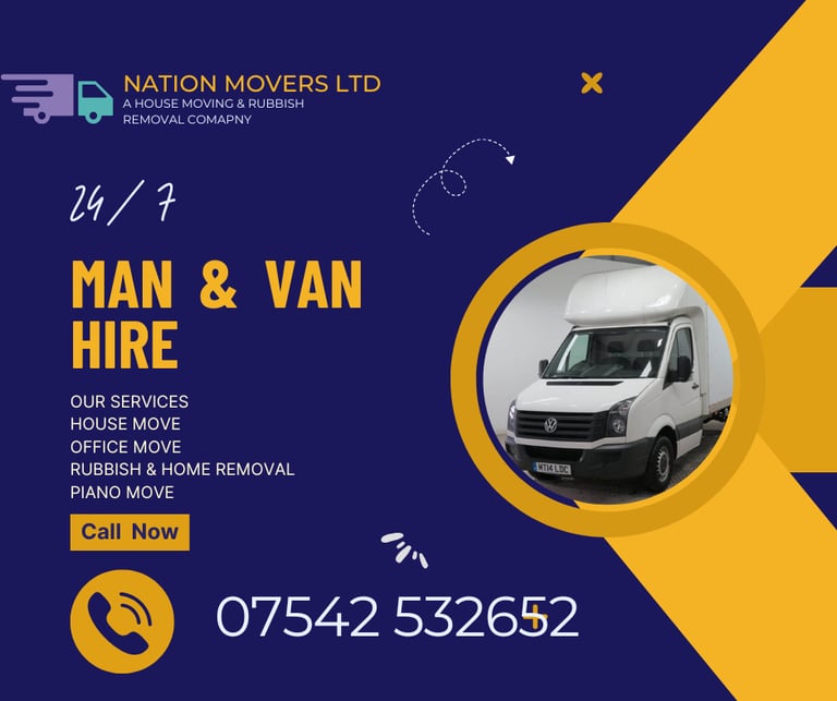Man and Van Hire 24/7 House Office Piano Movers Rubbish Removals Packing Storage Service