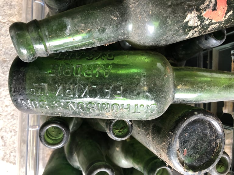 10 x 1940’s vintage Scottish green glass beer bottles 