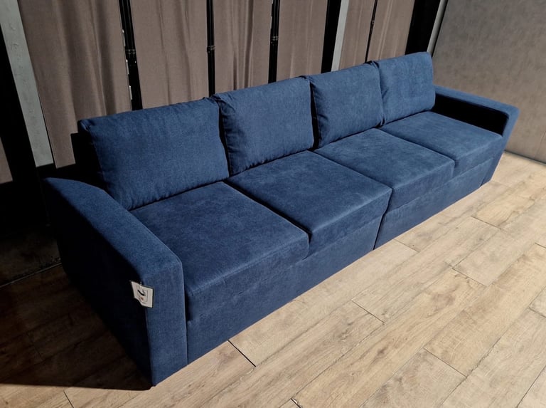 Unused Large Fabric 4 Seater Sofa- Blue.