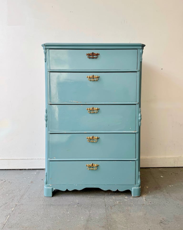 Vintage Tallboy Chest of Drawers from Sweden Painted Blue