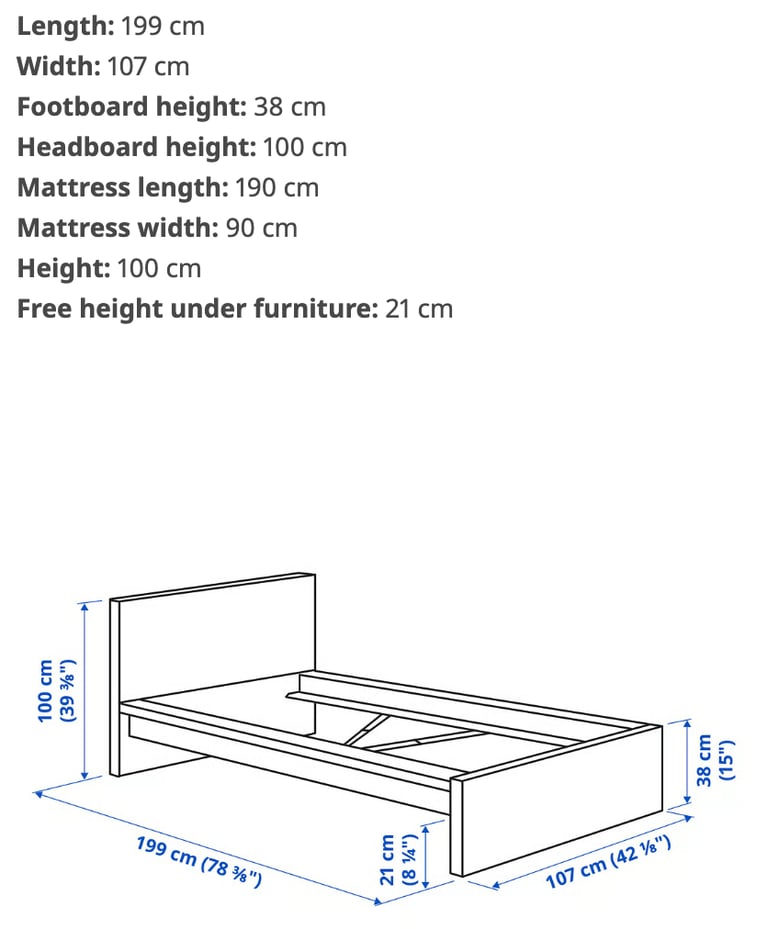 image for IKEA white MALM single bed frame, LURÖY slats, Hövåg pocket-sprung foam Mattress