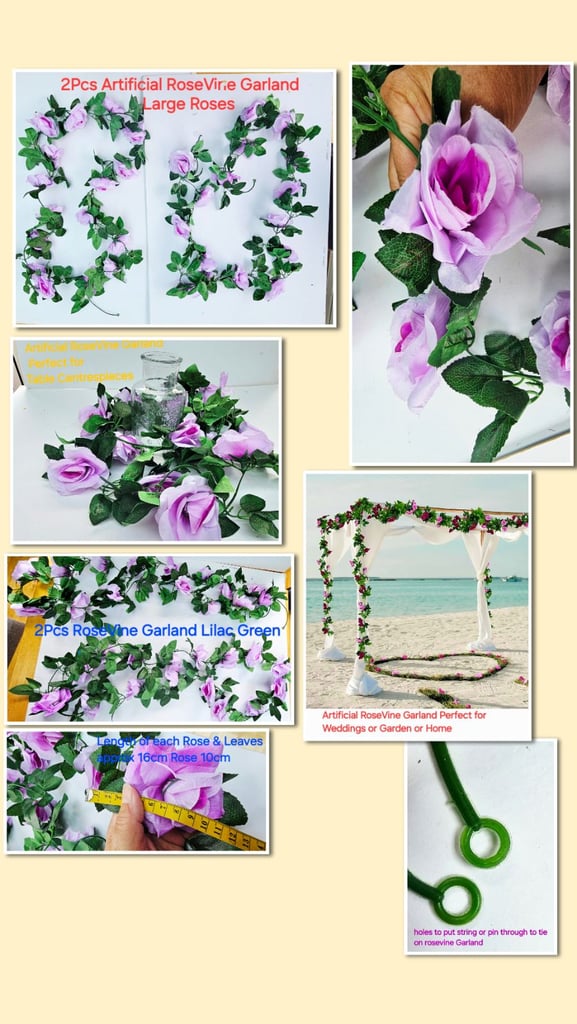 2Pcs Artifucal Flower RoseVine Garland Party Wedding Table Wall Decor Plum Decor