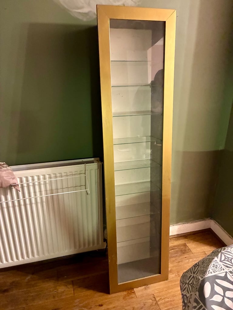 image for Ikea gold and glass wall display cabinet