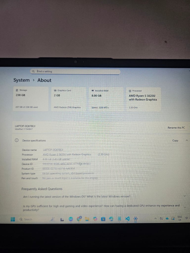 Lenovo Ideapad 3 Ryzen 5 8GB, 256GB Laptop