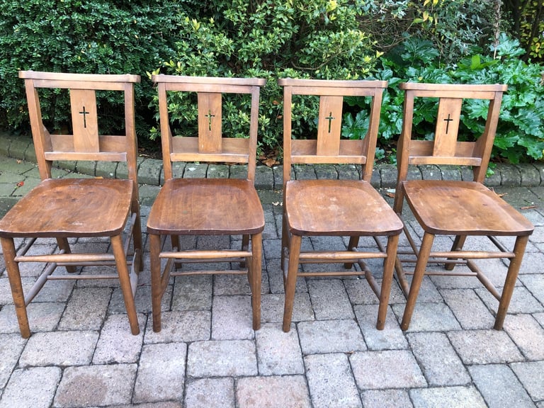 image for 4 CHAPEL/ CHURCH CHAIRS WITH BOOK HOLDERS. More available. ALSO PEWS FOR SALE.