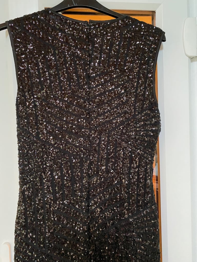 Quiz Beautiful Black Maxi Size GB size 18 Sequins Party/Cruise Evening Dress Like New