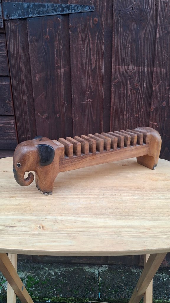 image for Vintage Elephant Wooden Carved Wood African Animal Table Decor Cd rack