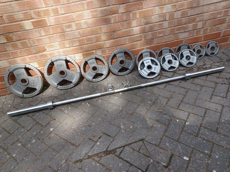 image for MARCY OLYMPIC WEIGHTS PLATES SET & 7FT / 20KG BARBELL