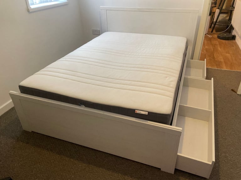 For Sale: Double Bed Frame and Mattress (BRUSALI, IKEA) with Drawers