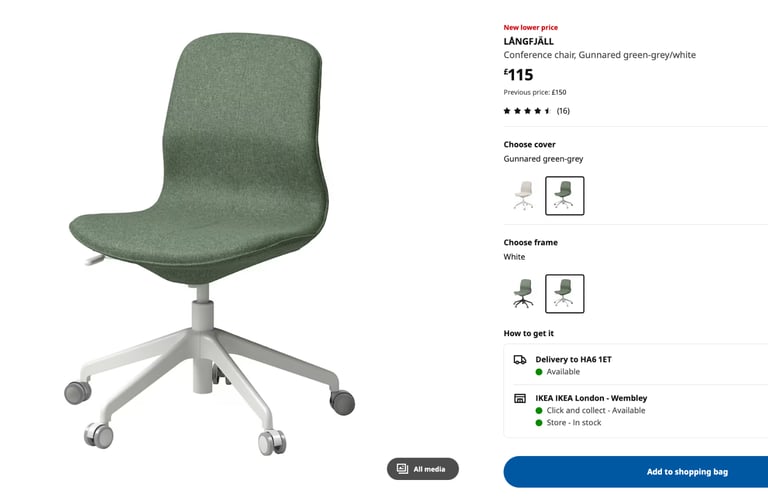 image for Office Chair - Blue with white frame