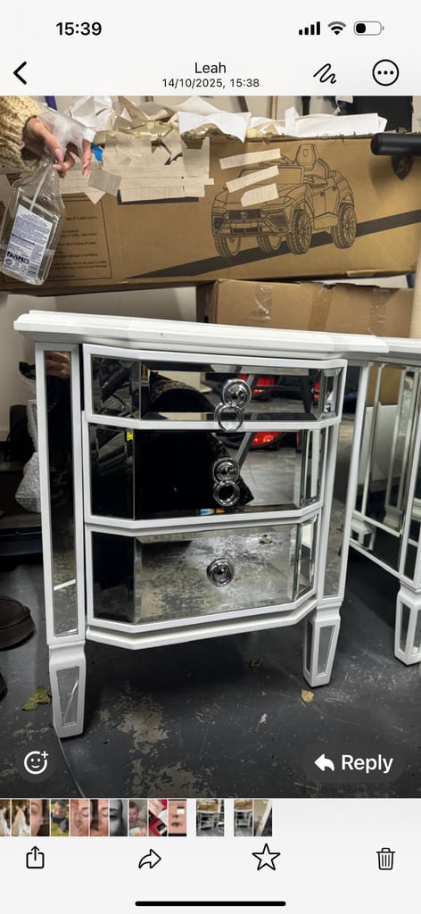 Glass and white wood bedside unit 