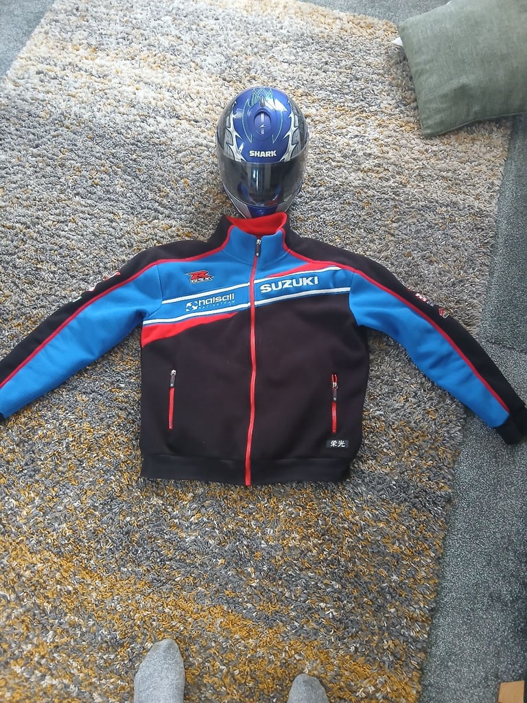 Motorbike helmet agv m and suzuki jacket large 