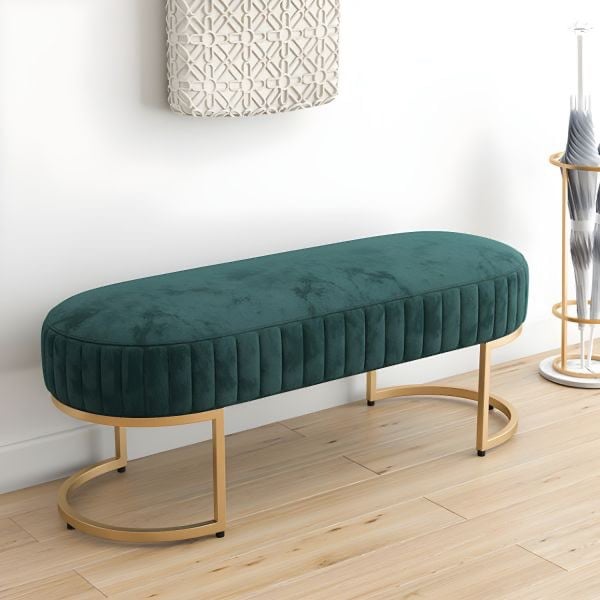 Emerald green bench, chair and 2x table lamps 