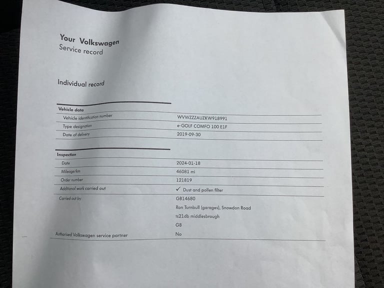 2019 Volkswagen Golf 35.8kWh e-Golf Hatchback 5dr Electric Auto (136 ps) Hatchback ELECTRIC Autom...