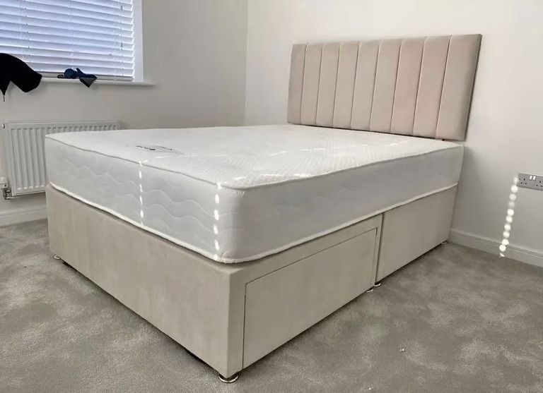 Quick Delivery ~~~~ 4ft6 Double Divan Bed Cream Color BRAND NEW === Cash On Delivery 