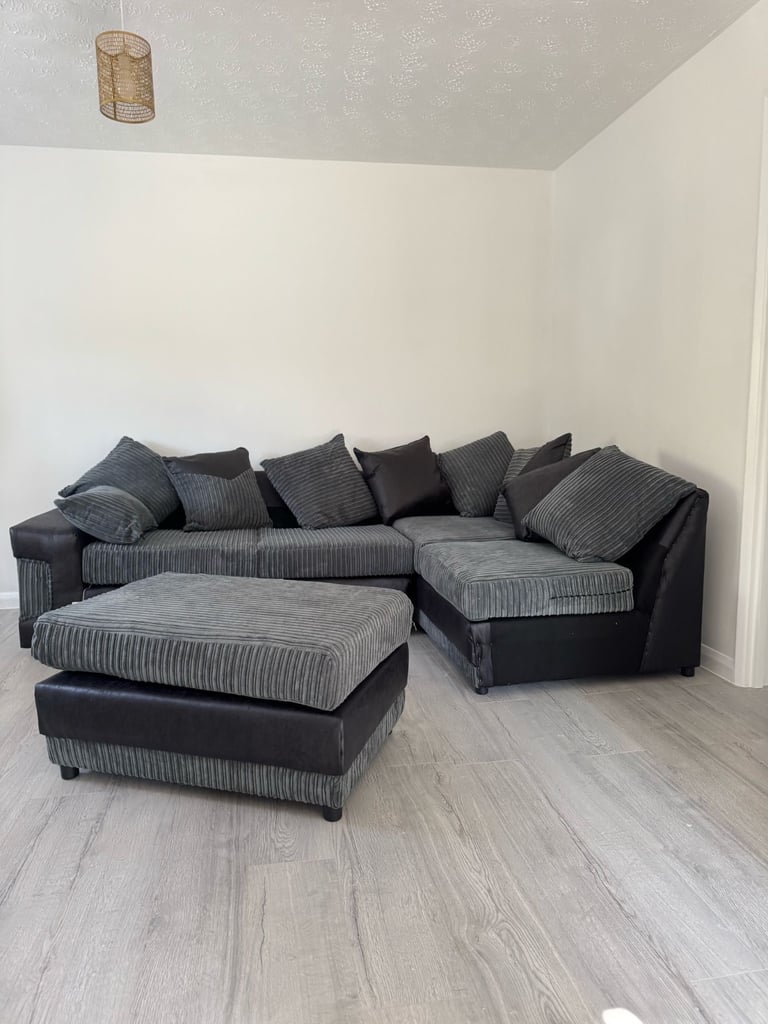 Brand New - Dino Black/Grey Colour Corner Sofa - Right/Left Side SAME/NEXT DAY DELIVERY