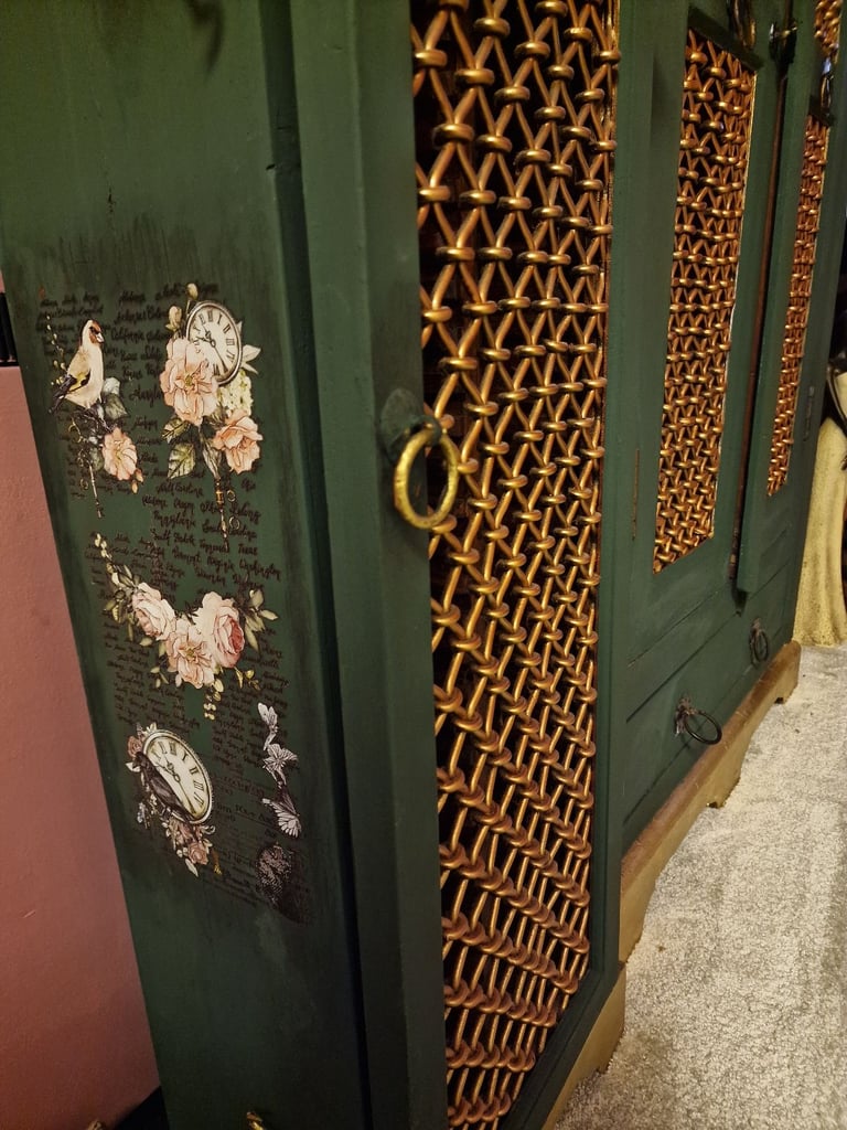 Hand painted solid wood furniture Unique artisan craft  Table Shelf Cubbord 