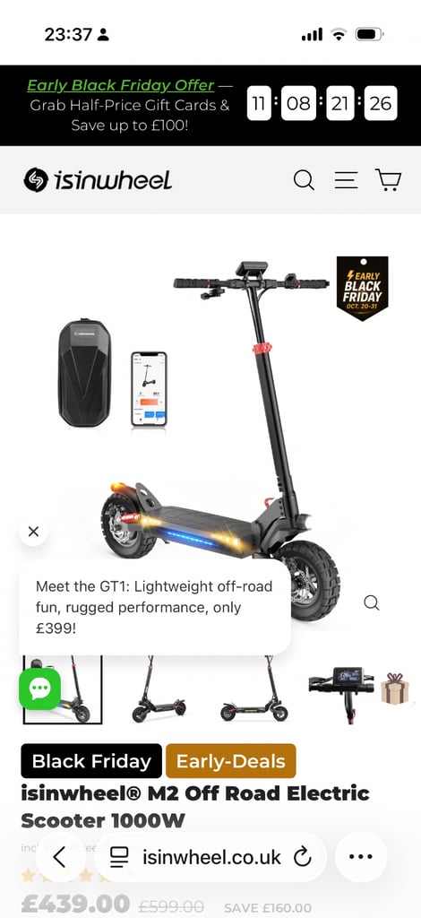 Electric scooter, isinwheel m2 28mph 1000 watt
