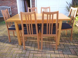 Extending Dining Table & 6 Chairs with Upholstered Seats in VGC