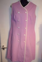 image for VINTAGE LILAC SHIFT TYPE DRESS WITH WHITE BUTTONS AND TRIM SIZE 18 BUT  A LOT  SMALLER
