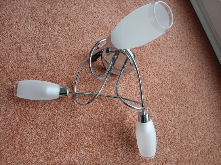 Modern chrome ceiling light with 3 frosted glass shades